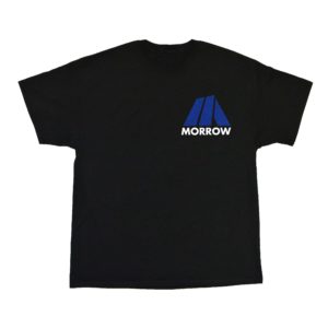 Black T-shirt with blue Morrow logo
