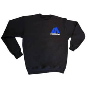 Black sweatshirt with blue Morrow logo