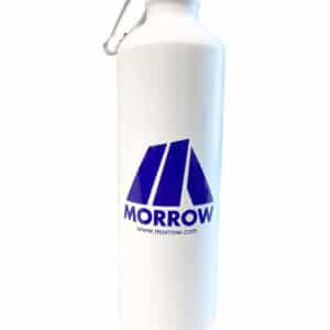 White water bottle with blue Morrow logo.