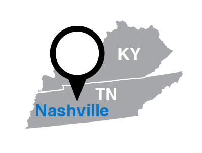 Map showing Nashville location in Tennessee, USA.