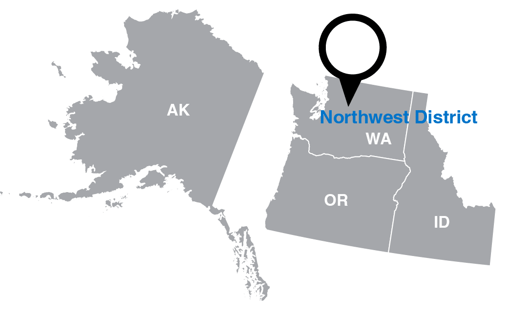 Map highlighting Northwest District, USA.