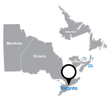 Map highlighting Toronto in Canada